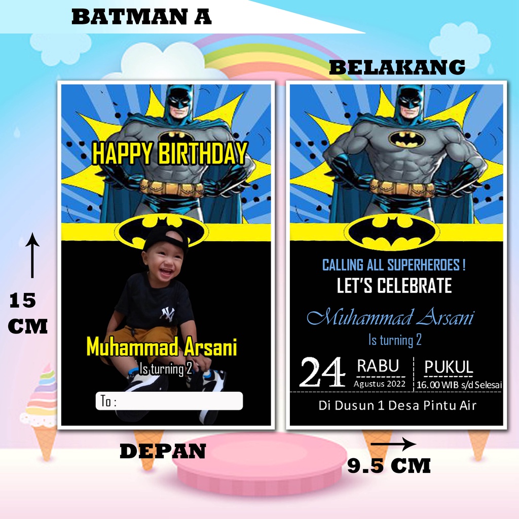 BATMAN A UNDANGAN ULANG TAHUN PLUS CETAK DAN PLASTIK UNDANGAN ULTAH KERTAS UNDANGAN SURAT UNDANGAN B