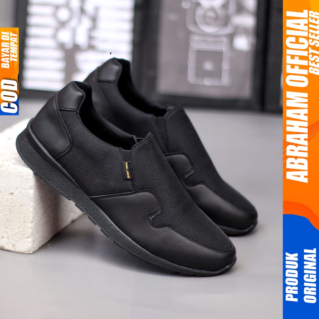 Sepatu Sneakers Pria Casual Hitam Kerja Abraham Paul