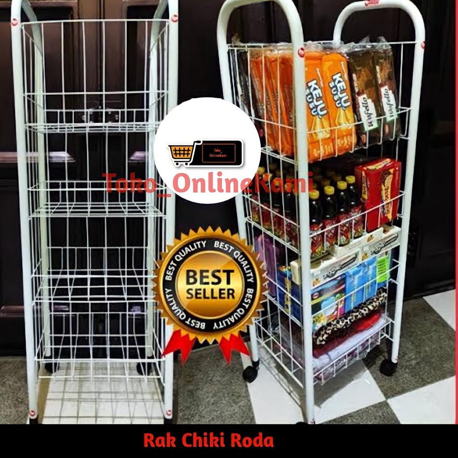 ☎ Rak Chiki Roda/Rak Display/Keranjang Chiki/Rak Jajan/Rak Serbaguna 4 Susun Pakai Roda/Rak Toko ✾