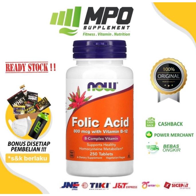 NOW Foods Folic Acid 800 mcg Vitamin B-12 Vitamin B12 Vit B Asam Folat roc05