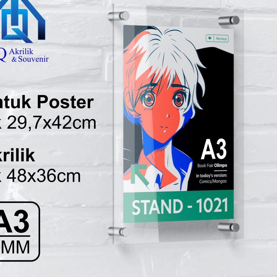 ☆ Frame Akrilik  Dinding | Pigura Akrilik Dinding | Frame Display Akrilik Ukuran A3 ✬
