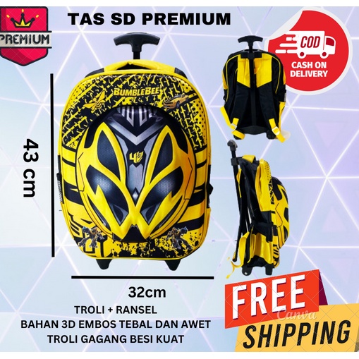 Tas Troley Sekolah Anak SD Cars 3D Timbul Hard Cover TROLI EMBOS CARS