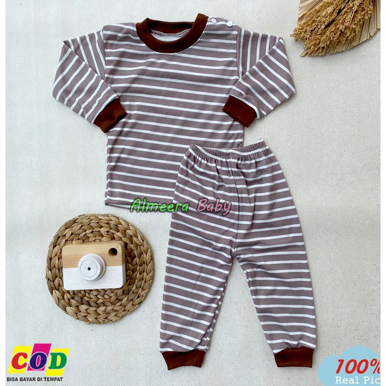 Setelan Baju Bayi Piyama Bayi Lengan Panjang Kancing Pundak Usia 3-12 Bulan Almeera Baby and Kids