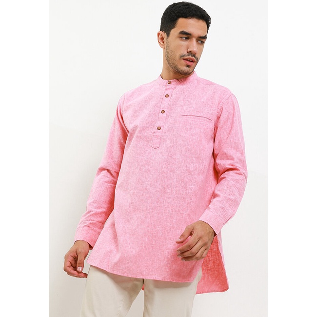 Baju Koko Oi'see Original Kurta Linen Panjang Warna peach Muslim Pernikahan Stylish 100% Asli Pria C