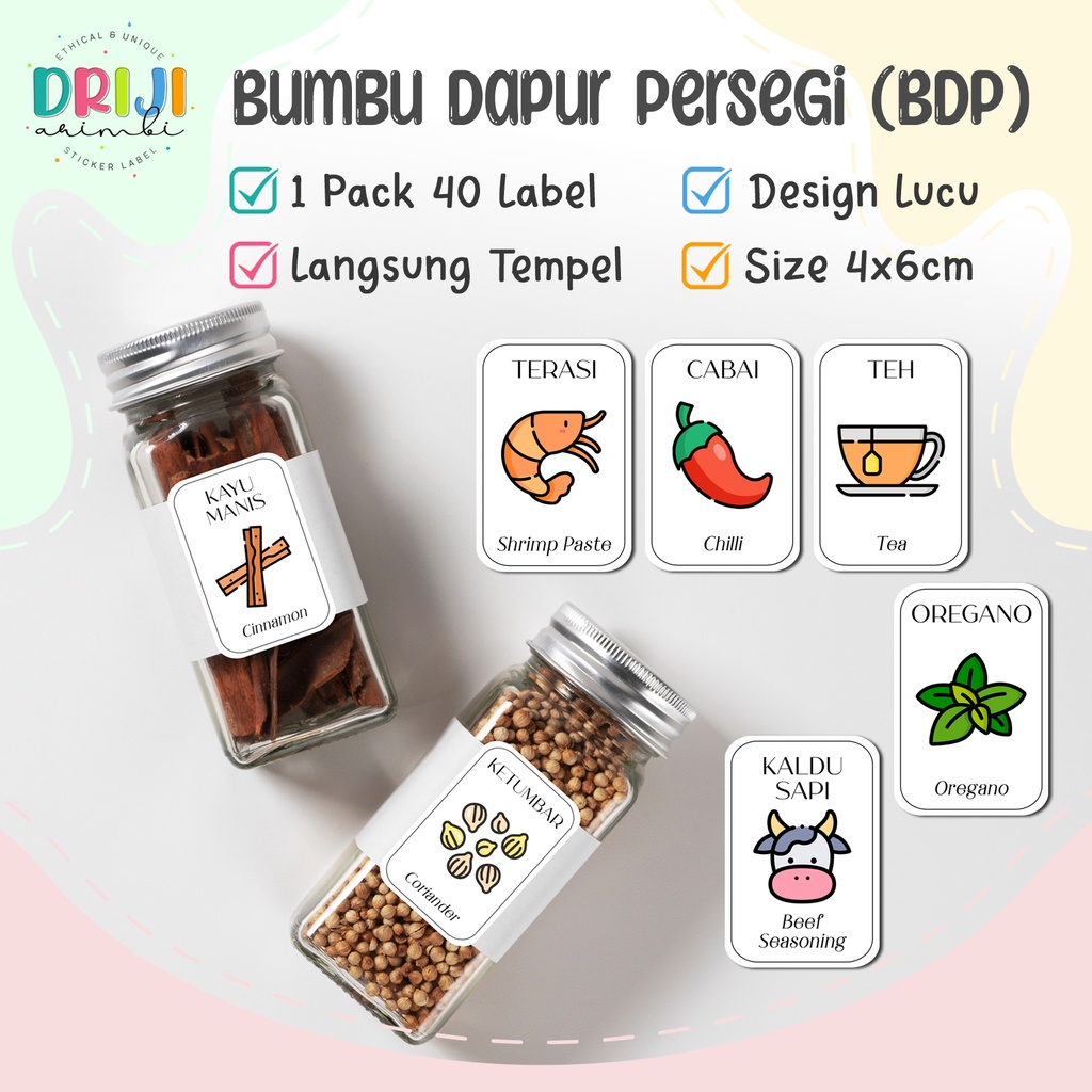 

Label Bumbu Dapur Waterproof [Persegi]