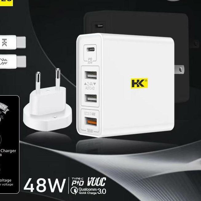 Ω CHARGER HK 48W 3USB PD QUALCOMM 3.0 VOOC TYPE C TO C HK D23 ♣