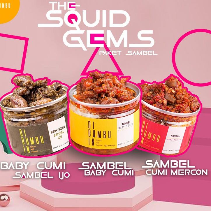 

℮ Paket Bundling THE SQUID GEMS ( Sambal Baby Cumi Original , Sambal Cumi Mercon , dan Sambal Baby Cumi Ijo ) ▲