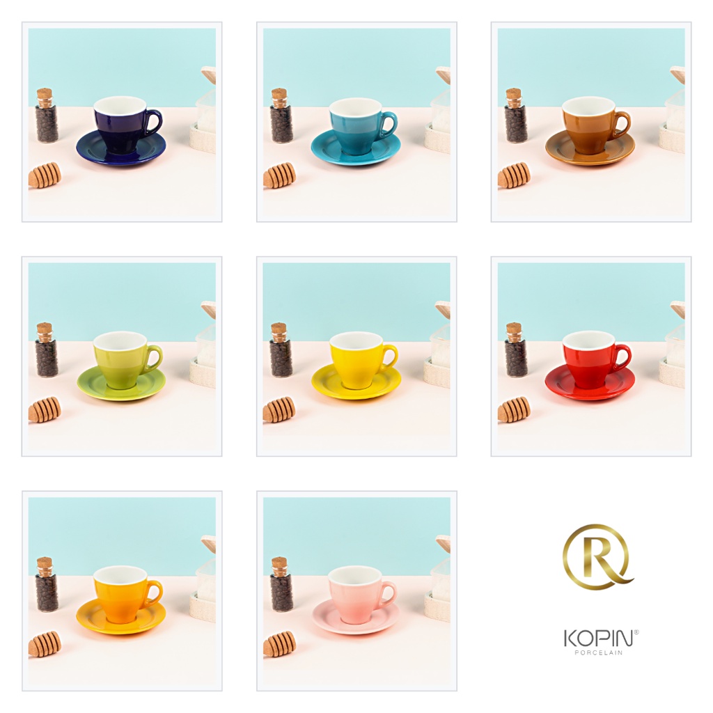 Cup &amp; Saucer KPI-01 Coffee Tea 2 Warna Porcelain Keramik 220ml Kopin