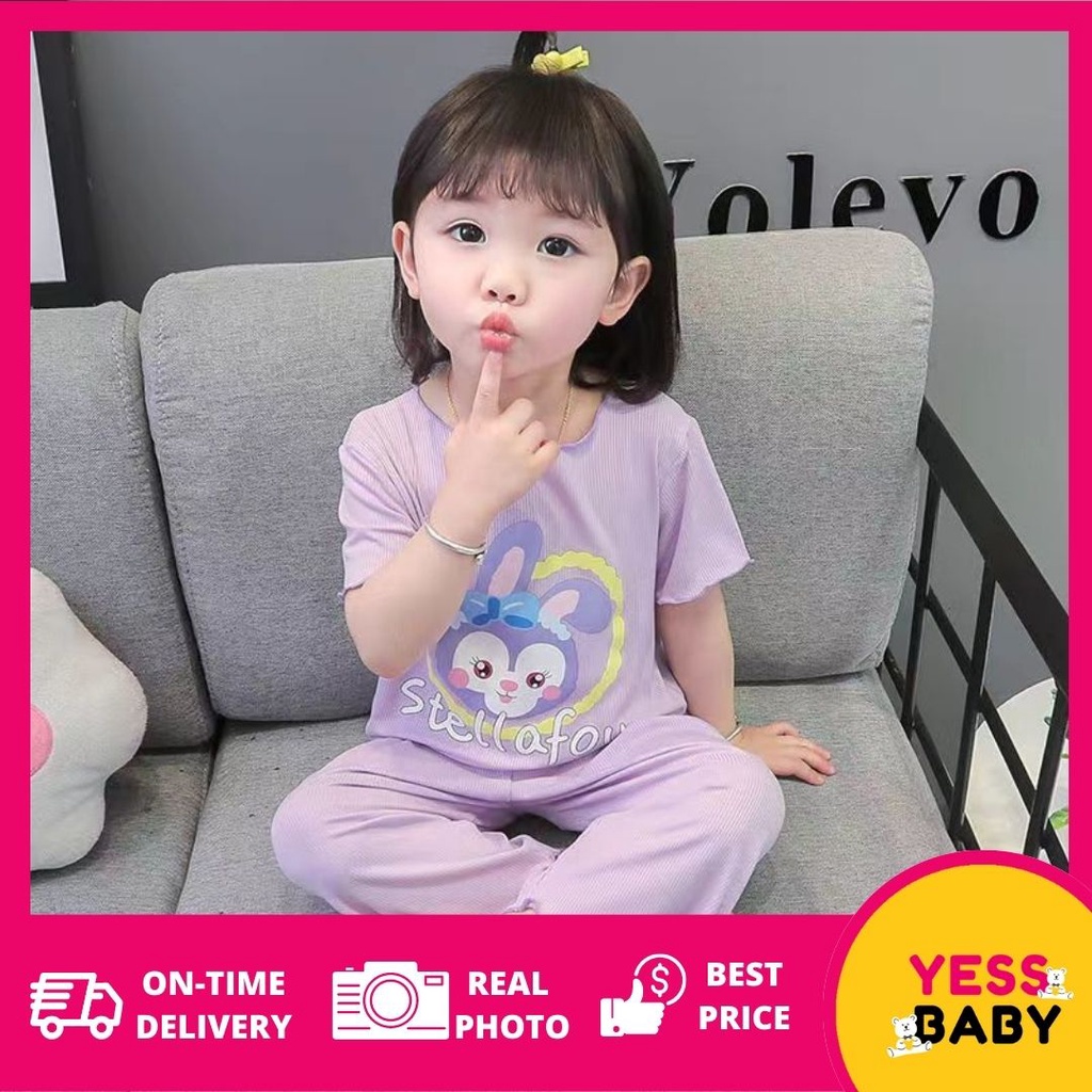 YESSBABY SIZE(90-140)Piyama STELLA RIB lucu anak perempuan/bayi perempuan baju tidur/usia 1-8 tahun