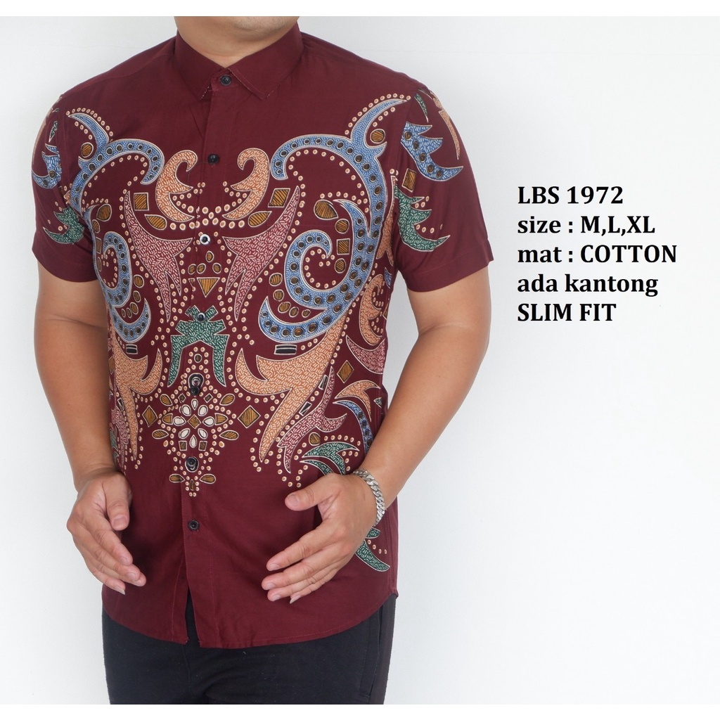 Baju Batik Pria Slimfit Kemeja Lengan Pendek Slim Fit LBS 1972