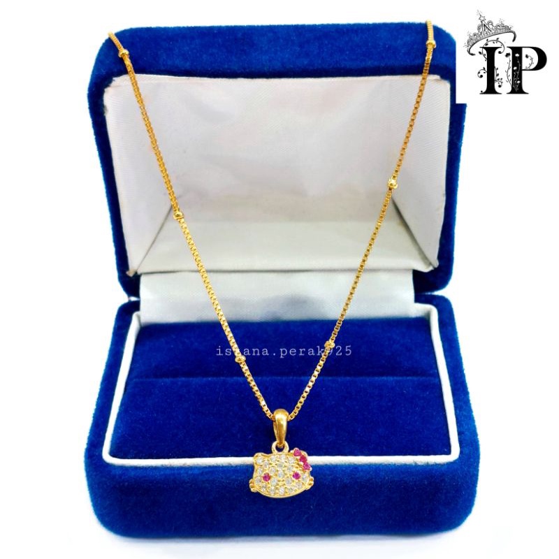 SET KALUNG ANAK PERAK ASLI SILVER 925 LAPIS EMAS PUTIH - MODEL LIONTIN HELLOKITTY PERMATA - PERHIASA