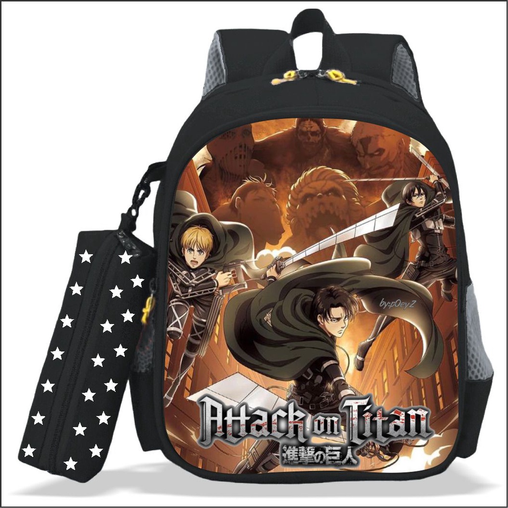 Tas Ransel Sekolah Anak Laki-Laki TK dan SD Karakter Anime ATTACK ON TITAN Kualitas PREMIUM bisa COD
