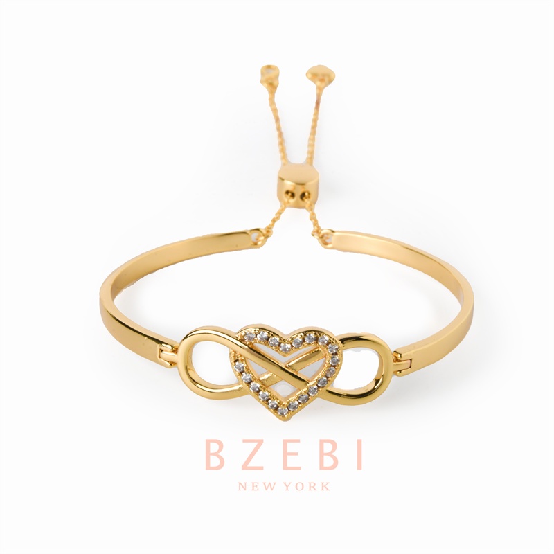 Bzebi Gelang Charm Titanium Steel Emas 18k Dengan Berlian, Anti Karat, Aksesoris Fashion Wanita, Perhiasan Gaya Korea, Hadiah Ulang Tahun Dengan Kotak Eksklusif 1149b