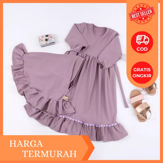 Free Hijab Gamis Anak// Dress Azizah Gamis Bahan Crinkel Mix Organza 3-10 Tahun Kirana Azizah Anak C