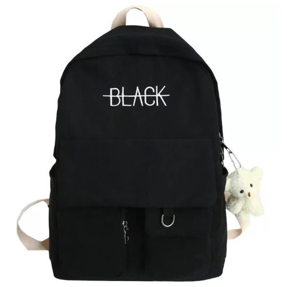 BLACK Backpack Tas Korean Style Casual Fashion Sekolah NR