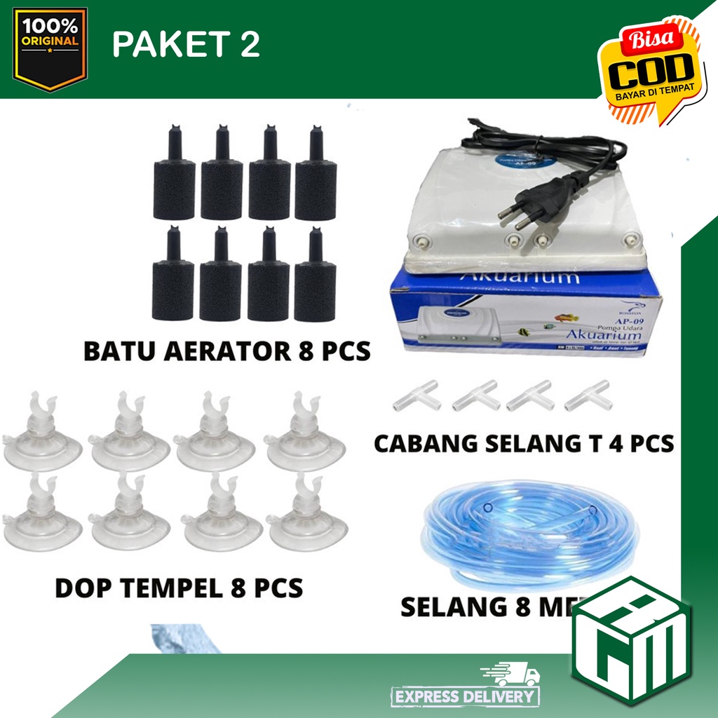 PAKET ROSSTON AP09 AP 09 AERATOR 4 LUBANG MESIN GELEMBUNG UDARA AQUARIUM