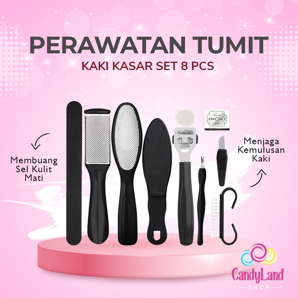 Alat Perawatan Tumit Kasar Set 8pcs Gosokan Kuku Kaki Pecah Kering Manicure Pedicure Foot Care Scraper