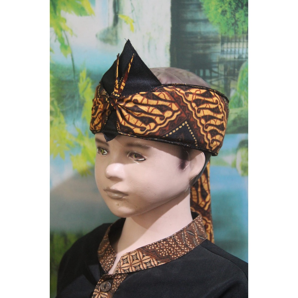 blangkon iket kepala sunda jawa batik tradisional anak atas BOLONG (COKLAT)