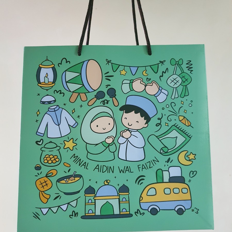 

5 Pcs Paperbag Idul Fitri Goodie Bag Bingkisan Parcel Lebaran Tas Kantong Packaging Hampers Eid Mubarak Ukuran 24x24x24 cm