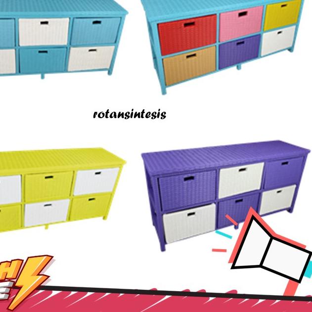 ✽ Lemari Rotan Sintetis Laci 6 Rak Dekorasi Rumah ◌