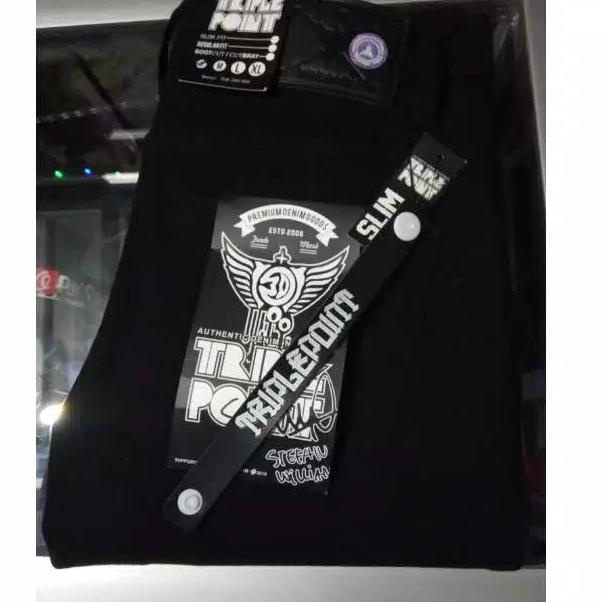 RECOMENDED Celana jeans pria slimfit /original triple point100%original warna hitam pekat