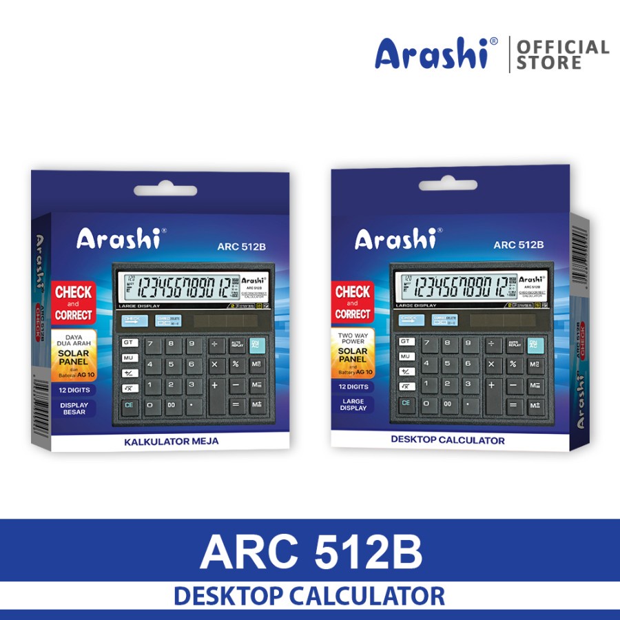 Calculator / Arashi Kalkulator Digital Layar Besar ARC 512B / 12 Digit / Check Correct