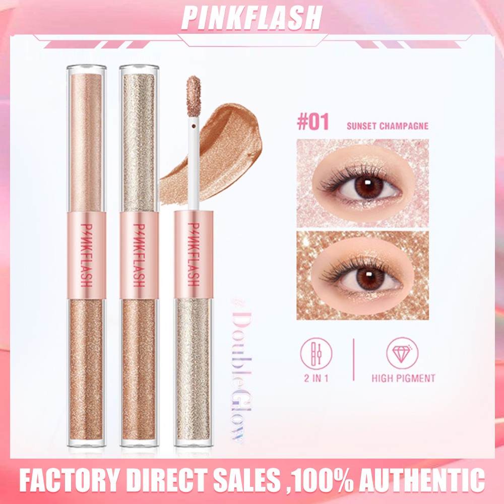 PINKFLASH 2 in 1 DoubleGlow All Glow Liquid Eyeshadow Waterproof Eye Makeup High Pigment Lightweight Memperbaiki3 Colors