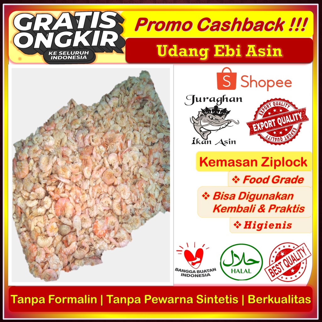 

Udang Ebi Kering/ Udang Hebi Kering TerEnak Higienis Kualitas Export 500 Gr