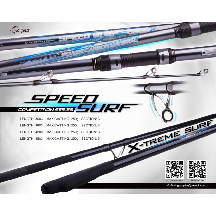 Joran Surf Sambung 3 Anyfish Speed Surf 390 420 450 CW. 250gr Blank Carbon