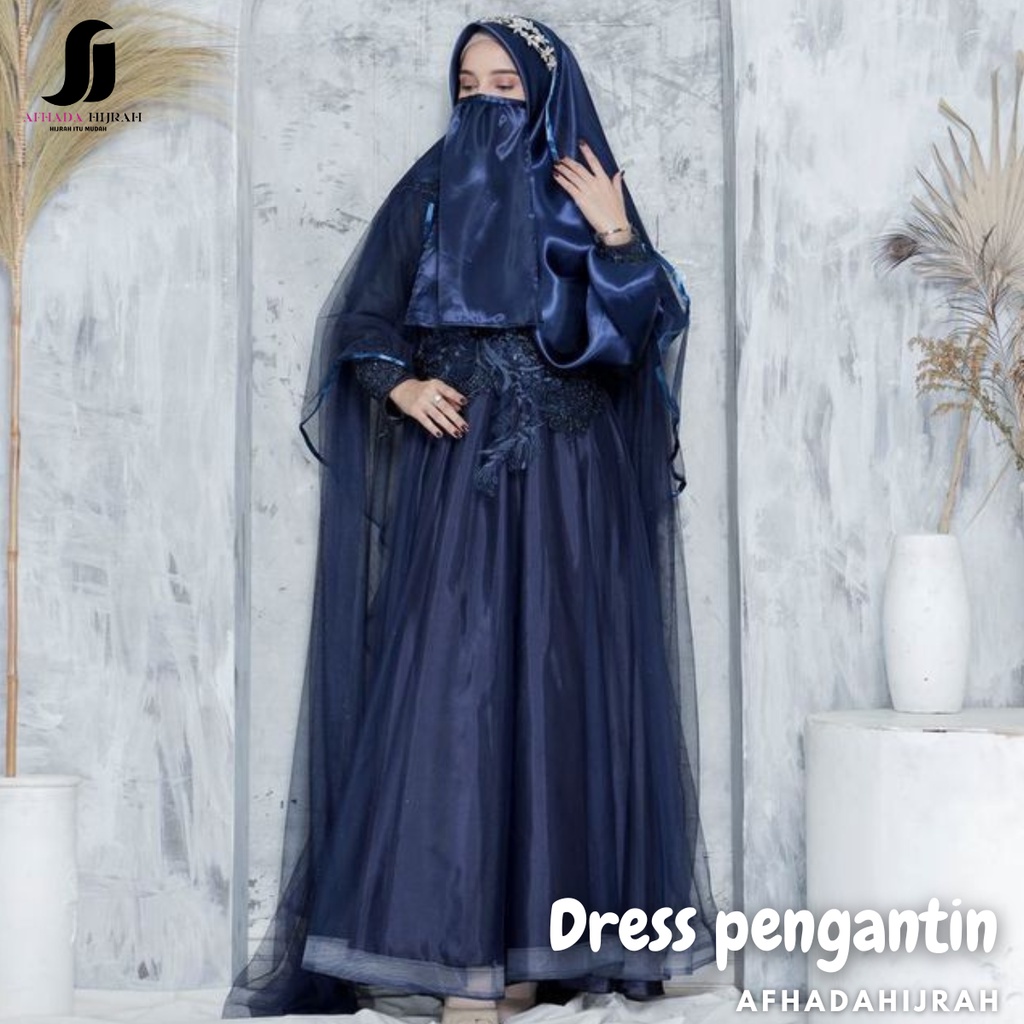 Afhadahijrah - Gaun pengantin dress pesta syari formal pacific blue terbaru baju hijab free cadar