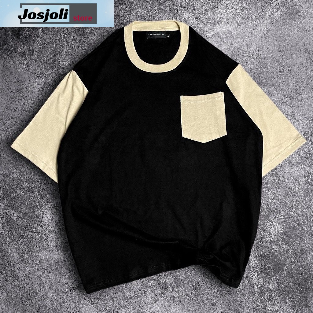 JOSJOLI_STORE/Baju Polos Oversize Kombinasi/Atasan Pria Dewasa Lengan Pendek/Ld 116cm