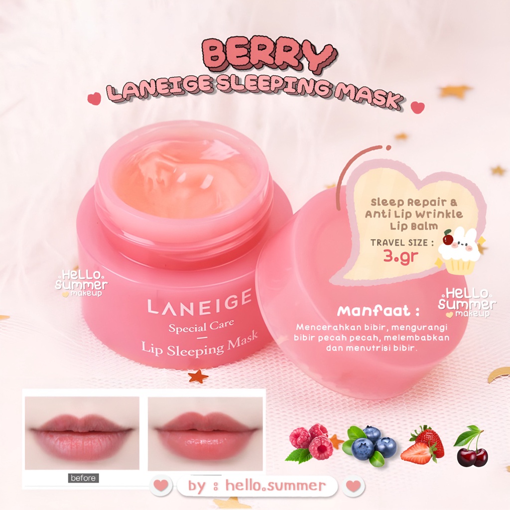 [FREE SPATULA] Laneige Lip Sleeping Mask 3gr Masker Bibir Malam Mencerahkan Bibir