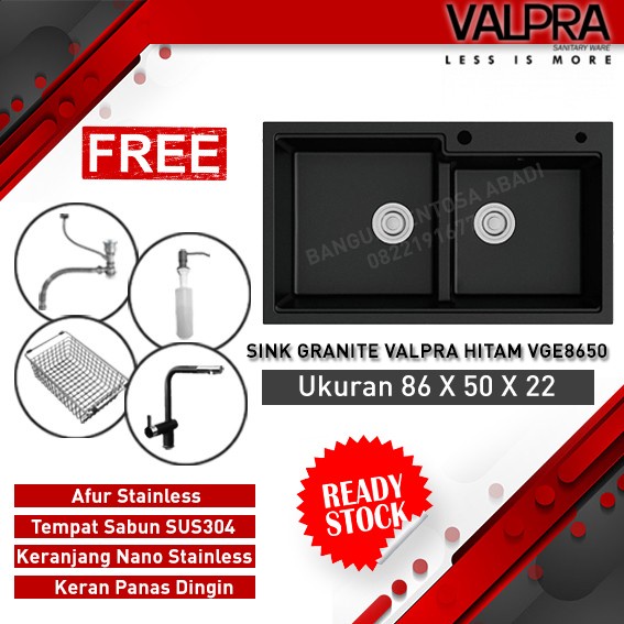 Terlaris Granite Kitchen Sink V-Ge 8650Bk+ Keran / Bak Cuci Valpra Bahan Granit