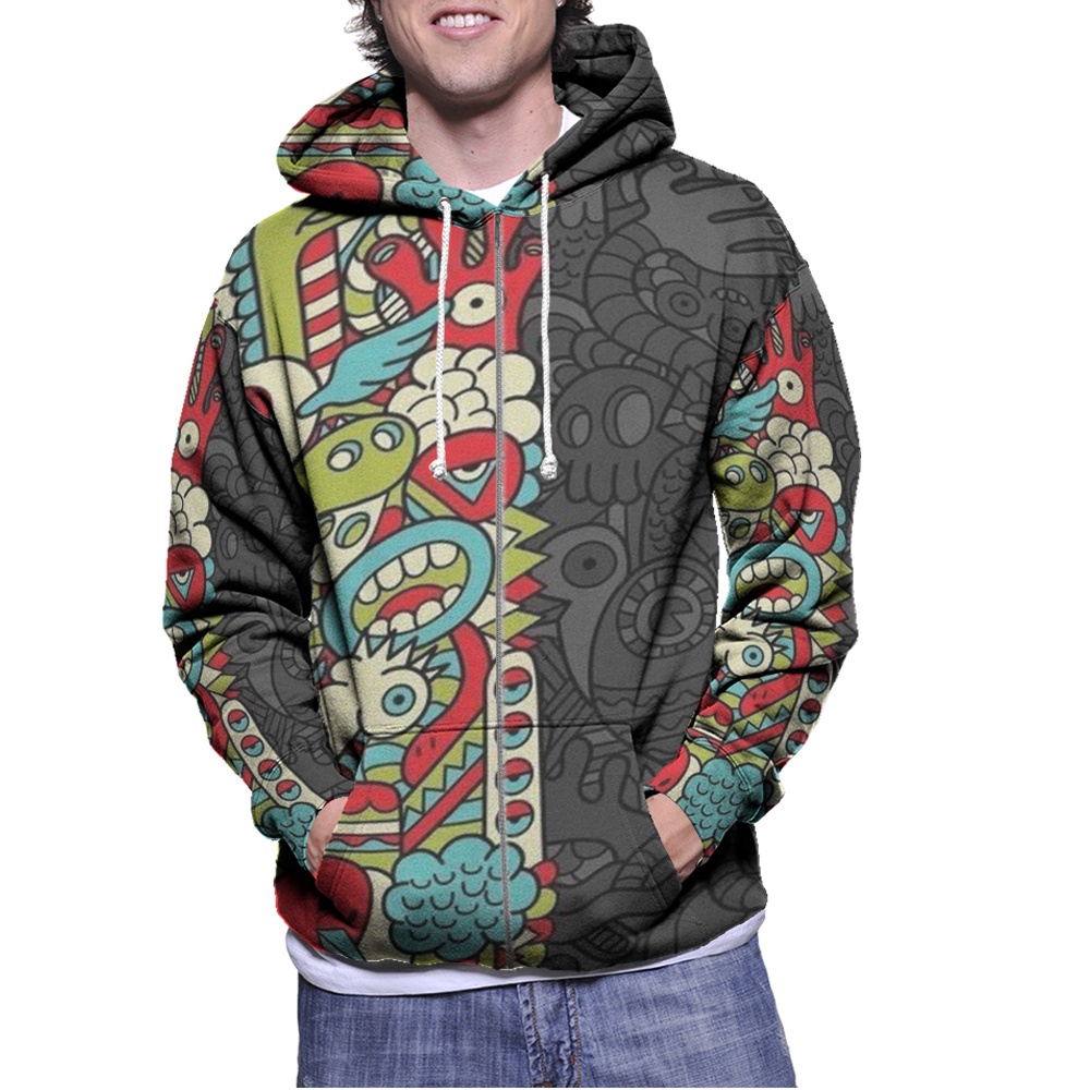 Jaket Hoodie Grafiti Fullprint Zipper Hoodie Unisex Bahan Polyester Jersey [Hoodie Ritsleting]