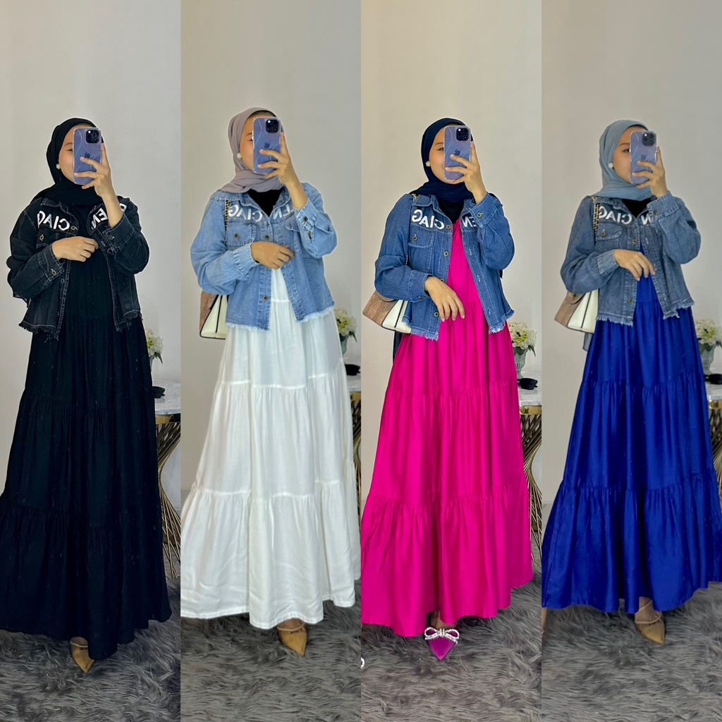 FLORIA MIDI SET 2IN1 - INER RAYON TWILL MIDI OUTER JEANS BORDIR TULISAN - MIDI DRESS SET