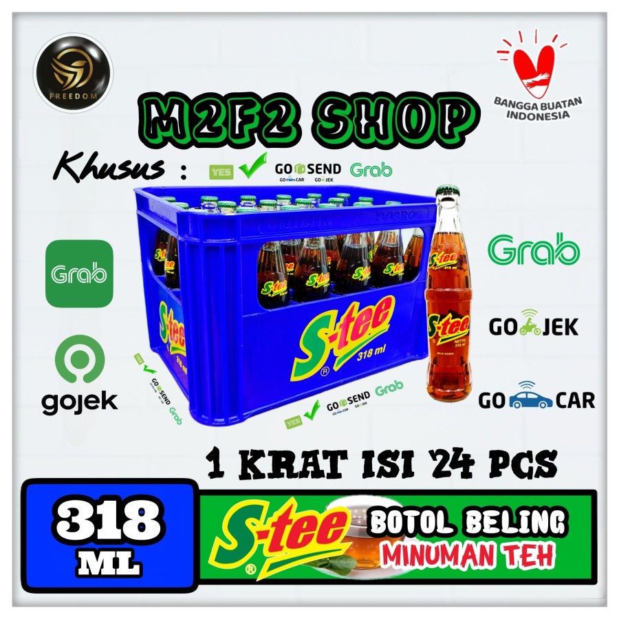 

S-tee | Stee Botol Sosro Beling Kaca + Krat 318 ml Kemasan Kratan (Khusus Blebird/Gosend/Grab)