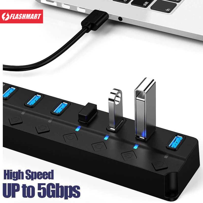 Flashmart USB Hub High Speed Extender 7 Port USB 3.0 With Switch - OY445