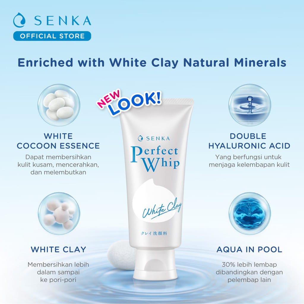 SENKA - Perfect Whip White Clay Ukuran 50gr / 120gr Pembersih Wajah Mengangkat Komedo &amp; Mencerahkan Senka Facial Wash Senka