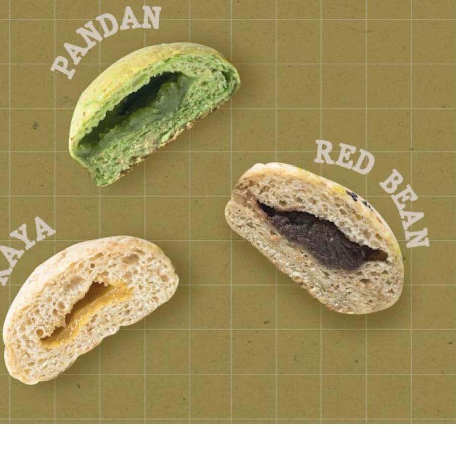 

☚ Bundle 3 pcs Vegan Bun Pandan, Red Bean & Kaya | NUDE BAKE Healthy Bread ♚