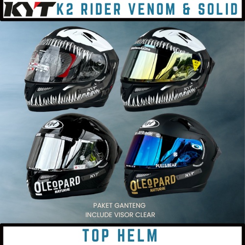HELM KYT K2 RIDER PAKET GANTENG SOLID LEOPARD OR MARVEL VENOM FULL FACE DOUBLE VISOR