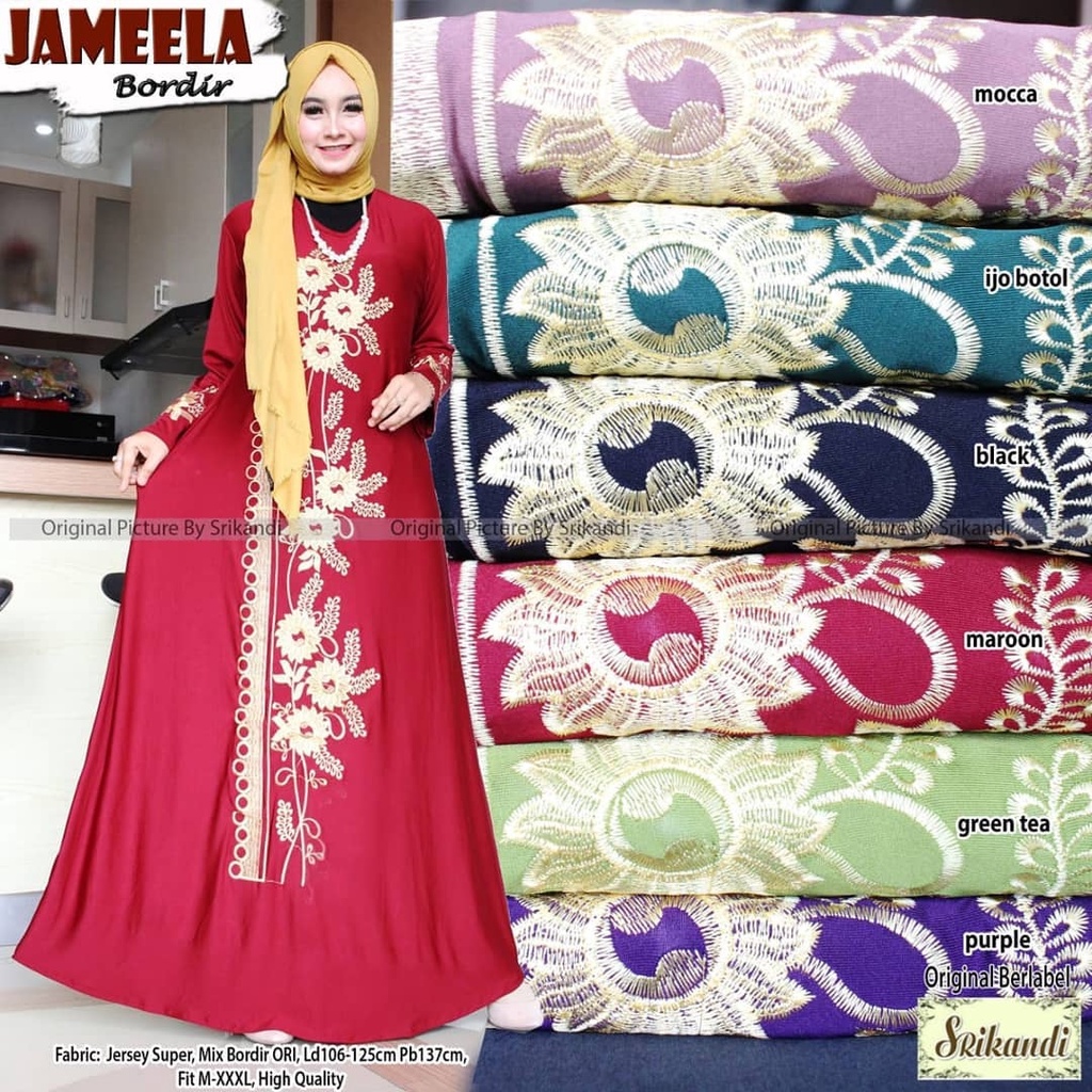 Hidayah Maxy Jameela Bordir Gamis Jumbo Jersey Motif Bordir xxxl Ld 130cm Arabian Abaya Gamis Lebaran Remaja Muslimah Terbaru Seragaman Pengajian Murah Dress Wanita Muslimah Syar'i Gamis Polos Tebal Premium Warna Hitam