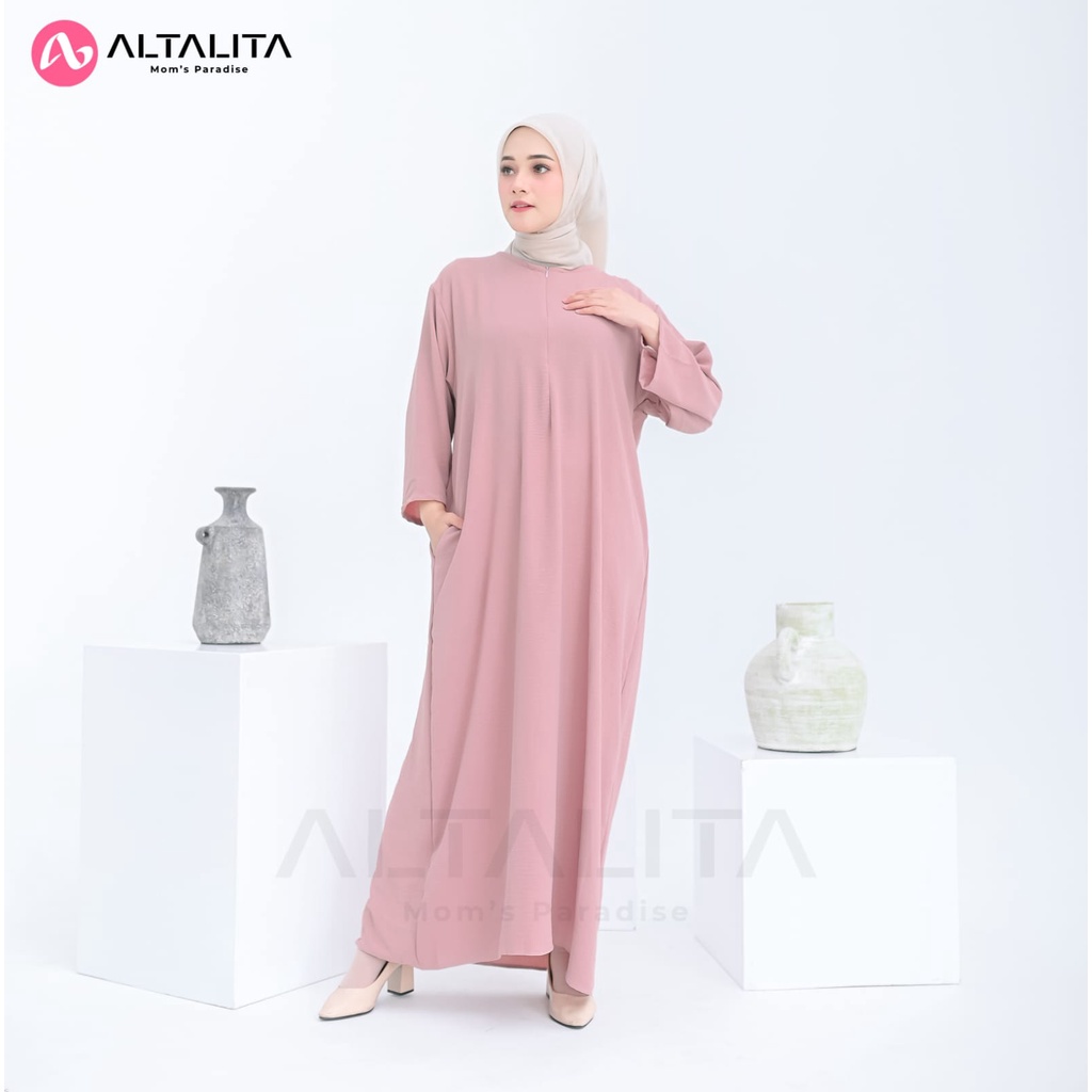 Altalita - Daster Gamis Polos Panjang Lengan 3/4 Cringcle Airflow Kekinian Semata Kaki Busui Jumbo LD 120