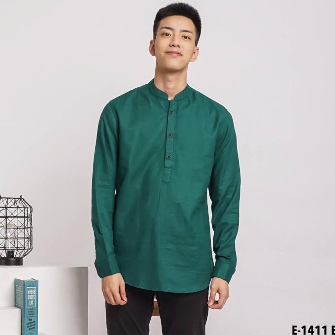 TERMURAH Baju Koko Pria Shanghai Hijau Botol Polos Lengan Panjang Kemeja Koko /BAJU KOKO PRIA/BAJU K