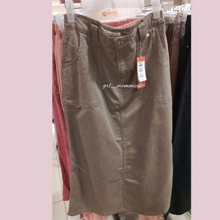 TRISET casual rok panjang warna medium khaki
