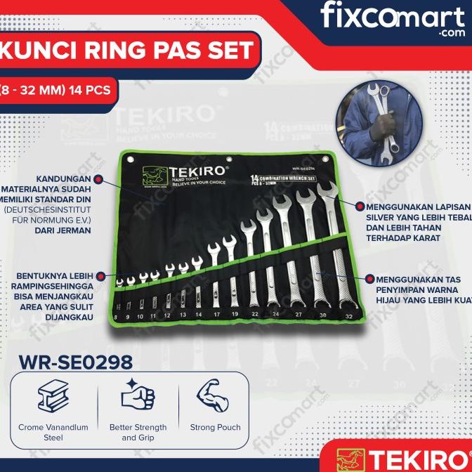 Tekiro Kunci Ring Pas Set 14 Pcs (8-32 mm)