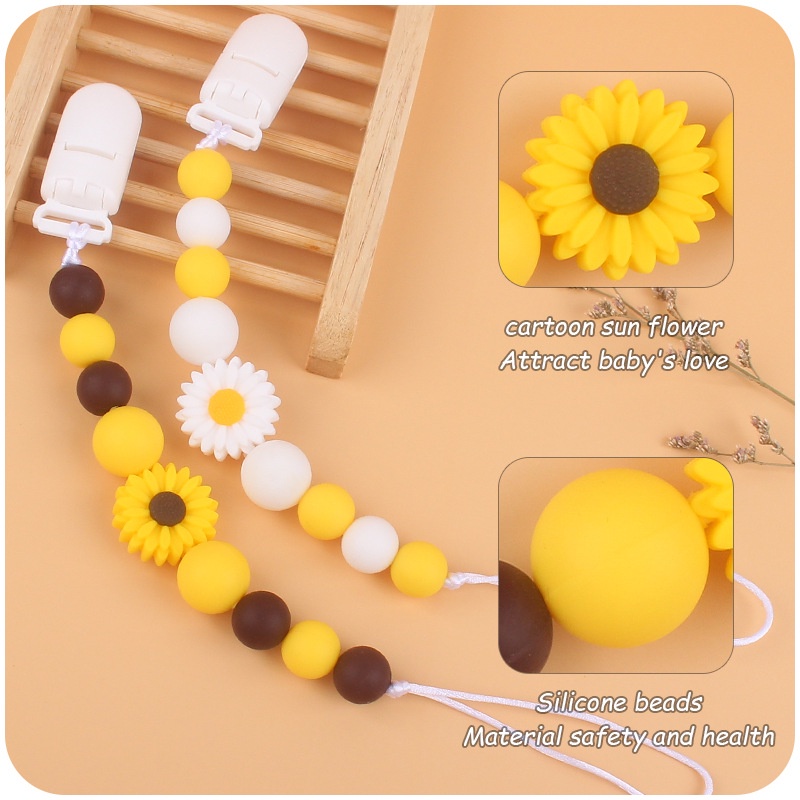 PC 21 | TEETHER TALI EMPENG BISA CUSTOM NAMA BUNGA MATAHARI | PACIFIER CLIP | TEETHER TALI EMPENG DOT CHAIN GANTUNGAN BUNGA MATAHARI BAHAN SILIKON AMAN BPA FREE | RUZAIN MALL