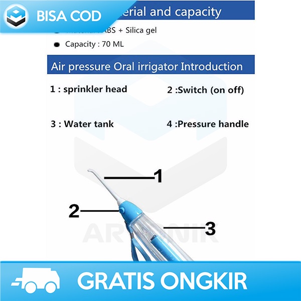 PEMBERSIH SELA SELA GIGI WATER FLOSS PORTABLE BY AZDENT ORAL IRRIGATOR