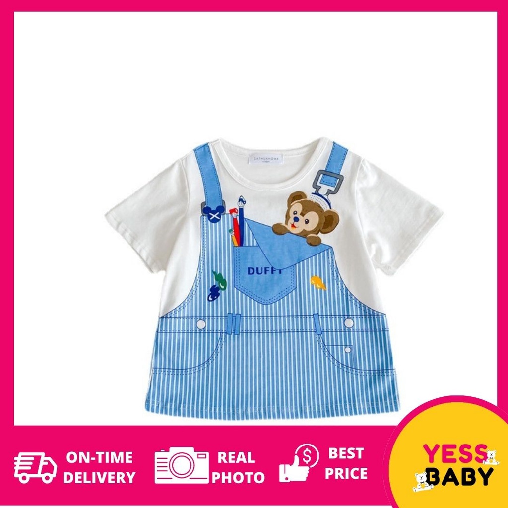 YESSBABY SWEET DUFFY 1-9tahun Gaun anak perempuan baru/versi Korea kartun rok denim dua potong palsu/rok kasual bayi perempuan/Dress baju anak cewek/baju anak perempuan 1tahun 2tahun 3tahun kado ulang tahun anak perempuan