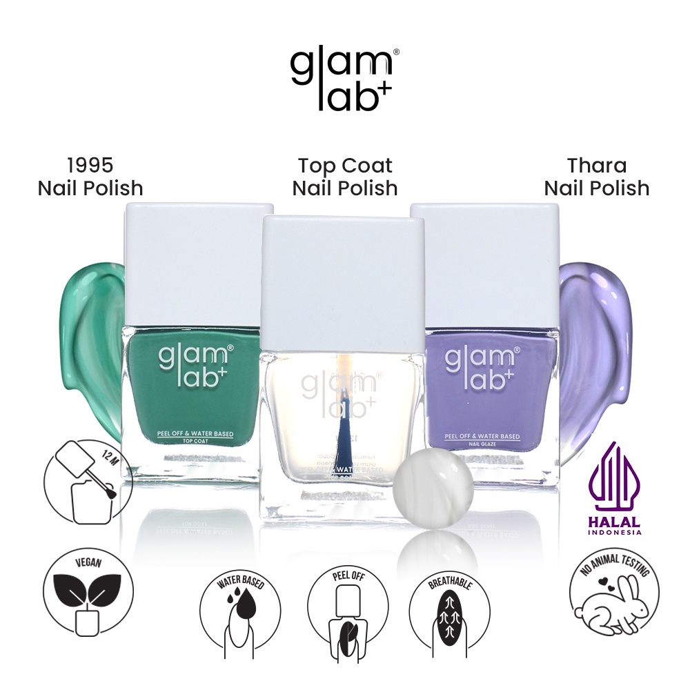 Glamlab+ Pastel Color Bundle - Kutek Hijau Pastel, Ungu & Top Cat / Cat Kuku Peel Off, Breathable, W
