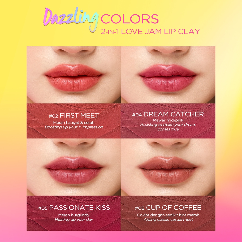 DAZZLE ME 2 in 1 Love Jam Lip Clay | Tahan Air Kepekatan Warna tinggi Lip Mud Dua Fungsi Soft Jelly Mousse Lipstik Cheek Blusher